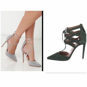 Bundle of 2 pair of Lace-Up Suede High Heel Pumps in lavender and olive Green